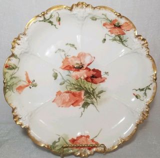 Antique Gda Limoges France Hand Painted Floral Porcelain Plate Charger 10 "