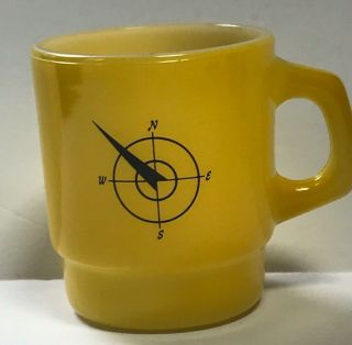 Vintage Rare Anchor Hocking Fire King Oven Proof Yellow Coffee Mug Cup Compass