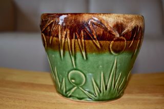 ESTATE FIND Vintage McCoy Brown and Green w/hi - gloss glaze planter 2