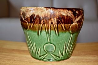 ESTATE FIND Vintage McCoy Brown and Green w/hi - gloss glaze planter 3