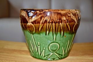 ESTATE FIND Vintage McCoy Brown and Green w/hi - gloss glaze planter 4
