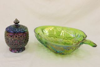 2 Piece Carnival Glass Strawberry Fruit Bowl & Candy Dish