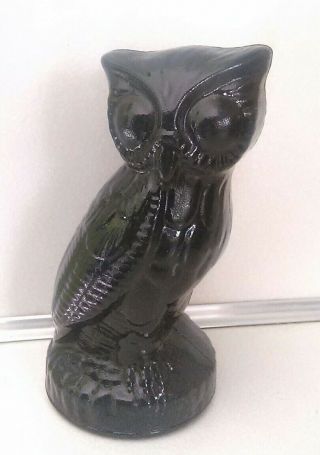 Vintage Black Amethyst Glass Owl Bird Paperweight Figurine 4.  5 Inches Tall