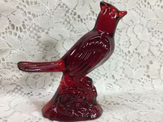 Royal Ruby Red Glass Cardinal Bird Songbird Robin Figurine Rose / Flower Viking