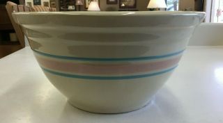 Vintage Large Mccoy Usa Oven Ware Mixing Bowl 12 Pink Blue Bands On Yellow