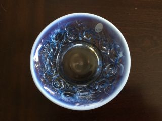 Holophane / Fenton Light Blue / White Frosted Satin Art Glass Rose Bowl