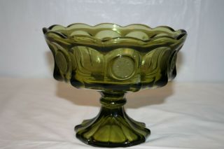 Fostoria Frosted Coin Glass Olive Green 8 1/2 " Compote