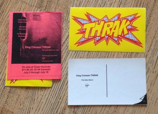 King Crimson " Thrak " Virgin Records Promo Sticker/postcards & Buttons 1995
