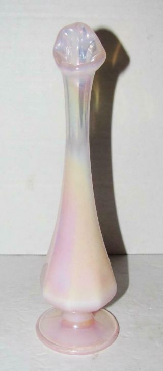 Fenton Art Glass Pink Opalescent Luster Stretch Bud Vase 8 - 5/8 " Tall