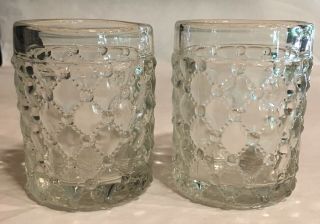 Vintage Clear Diamond Quilted Hobnail Drinking Juice Glasses Set Of 2,  6 Oz