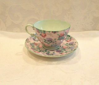 Vintage Shelley Summer Glory Floral On Pink Footed Tea Cup & Saucer