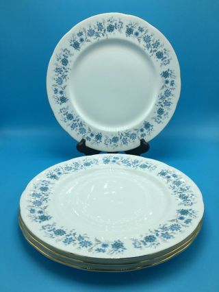 Colclough Braganza Dinner Plates Blue Periwinkles,  Made In England,  Set Of 4