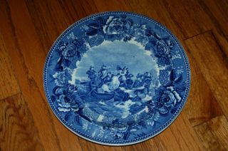 Antique Wedgewood Plate “landing Of The Pilgrims” Flow Blue 9 "