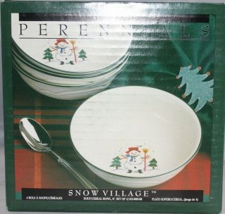 Pfaltzgraff Perennials Snow Village Set Of 4 Soup / Cereal Bowls 6 "