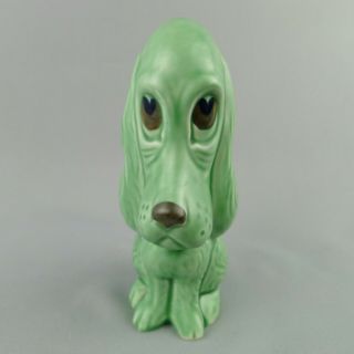 Vintage Sylvac Sad Dog Figurine 2950 Green Glaze 5.  25 Inches Hound
