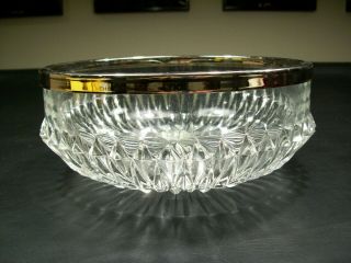 Vintage 8 " Lead Crystal Serving Bowl Silverplate Rim England Unique Shape