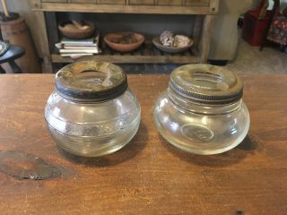 A Pair (2) Of Rare Vintage Clear Glass Jar Ashtrays Made By Anchor Hocking
