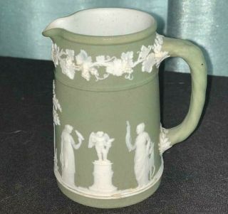 Wedgwood England Green Jasperware 4 1/8 In Creamer/pitcher Classical Scenes