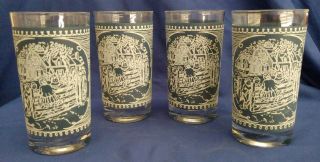 Set Of 4 Currier & Ives Royal China Blue And White Tumbler Glasses 8 Oz