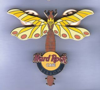 Hard Rock Cafe Pin: Lisbon Dragonfly In Yellows & Orange Le250