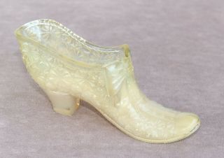 Vintage Degenhart Logo Milky Yellow Glass Shoe Daisy Button 5 ½” Long