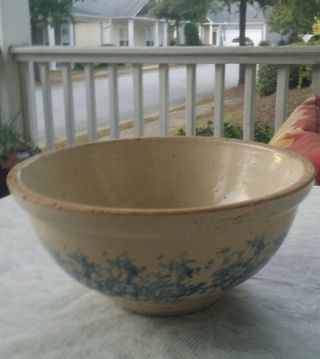 Vintage Blue Spongeware On Stoneware Crockery Pottery Bowl 9 " X 4 "