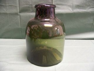 Hand Blown Deep Olive Green Glass Large Wide Mouth Jar/jug No Maker