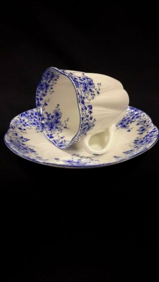 VINTAGE Shelley Dainty Blue China Tea Cup Saucer England Blue/White 2