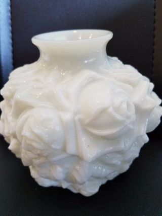 White Milk Glass Rose 6 Inch Vase