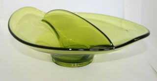 Two Vtg Retro Emerald Green Depression Glass Divided Candy Nut Dish Handmade Art 2