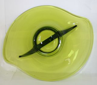 Two Vtg Retro Emerald Green Depression Glass Divided Candy Nut Dish Handmade Art 3