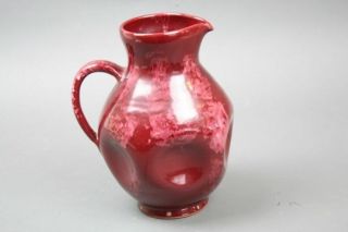 Anton Lang Pottery Pitcher Arts & Crafts Made In Germany Burgundy Color 9.  5 " T