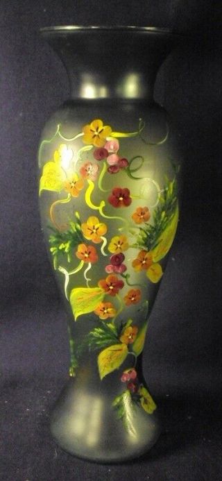 Bohemian Glass Vase Green With Enamaled Flowers