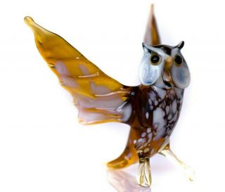 Owl Brown,  Figurine,  Blown Glass " Murano " Art Bird.  Made In Russia