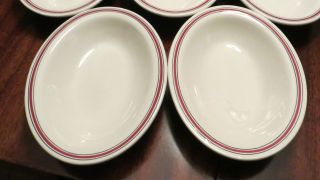 2 Buffalo China Restaurant Ware Oval Serving Bowls White W/black & Burgundy Vtg