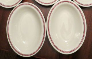 2 Buffalo China Restaurant Ware Oval Serving Bowls White w/black & burgundy VTG 2
