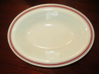 2 Buffalo China Restaurant Ware Oval Serving Bowls White w/black & burgundy VTG 4