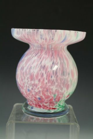 Vintage Lavorazione Murano Italian Art Glass Pink Blue Bulbous Vase 2