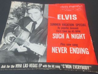 Vintage Elvis Rca Record Such A Night Never Ending Advertising Viva Las Vegas 45
