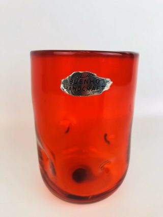 Vintage Blenko Blown Dimpled Glass Tumbler 4.  5 " Tall Mid Century Red