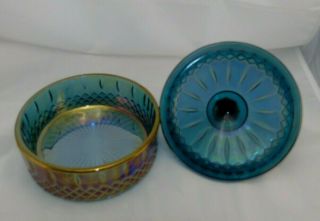 Vintage Indiana Blue Iridescent Carnival Glass Candy Dish With Lid 2