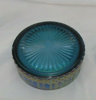 Vintage Indiana Blue Iridescent Carnival Glass Candy Dish With Lid 3