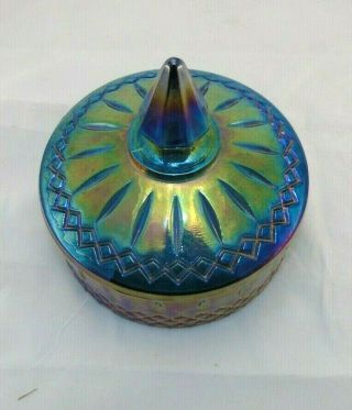Vintage Indiana Blue Iridescent Carnival Glass Candy Dish With Lid 4