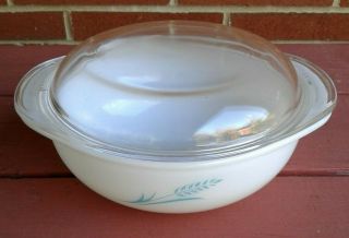 Vintage Pyrex 023 Aqua Blue Wheat 1.  5 Qt.  With Domed Lid 1950 ' s Promo Lovely 2