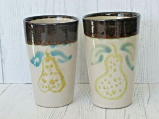 Two 16 Oz.  Glidden Pottery Tumblers Speckled Pear Mid Century Mod Design