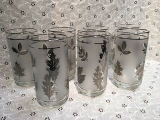 (7) Vintage Libbey Silver Leaf Water Glasses / Tumblers Goblets: 5 5/8” Tall