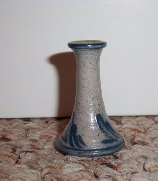 Miniature Rowe Pottery Candlestick Blue Design