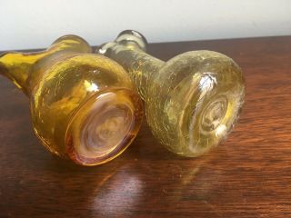 2 Miniature Blown Amber Crackle Glass Pitchers With Applied Handles 4