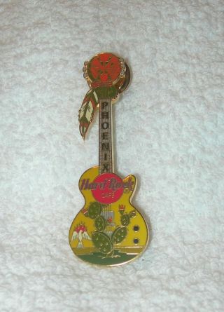 Hard Rock Cafe Phoenix Guitar With Cactus And Feather Pin