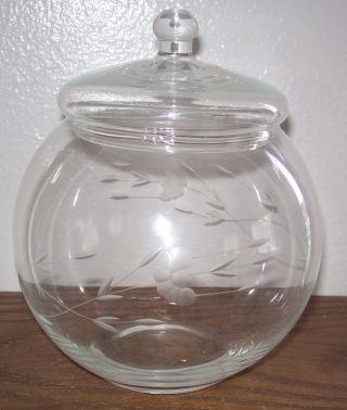 Vintage Princess House Heritage Etched Crystal Glass Candy Jar & Lid